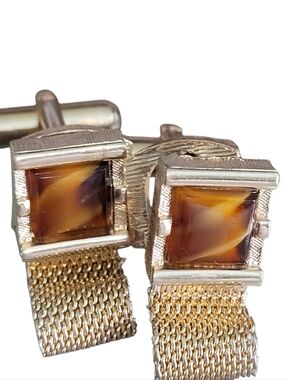 SWANK vintage goldtone Tiger's Eye cufflinks -       A36